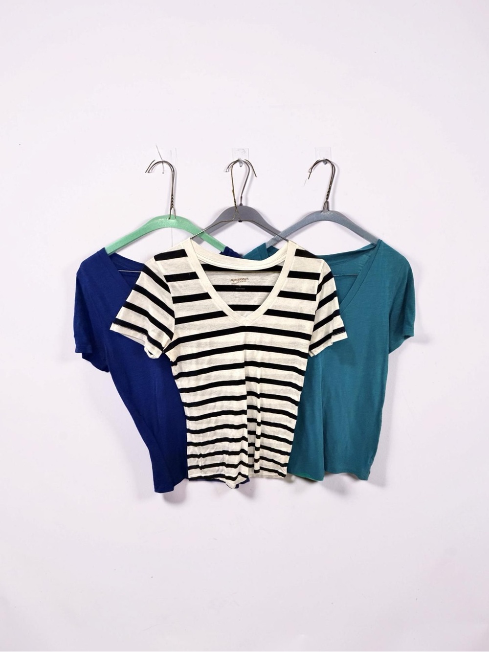 Arizona Jean Company Black & White Striped V-Neck Tee
